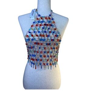 Nasty Gal Rave Chic Beaded Halter Top. NWT